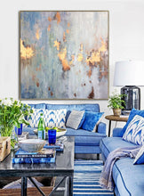 Load image into Gallery viewer, Gray Abstract Painting Golden Leaf Texture Art Ap055