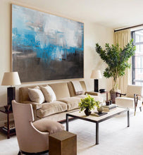 Load image into Gallery viewer, Blue And Gray Abstract Painting Black White Canvas Art Dp088