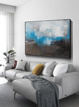 Load image into Gallery viewer, Blue And Gray Abstract Painting Black White Canvas Art Dp088