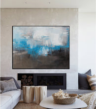 Load image into Gallery viewer, Blue And Gray Abstract Painting Black White Canvas Art Dp088