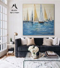 Load image into Gallery viewer, Large Wall Decor for Living Room Sailboat Painting, Blue Ocean Painting Gp029