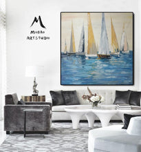 Load image into Gallery viewer, Large Wall Decor for Living Room Sailboat Painting, Blue Ocean Painting Gp029