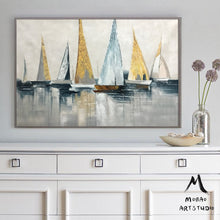 Load image into Gallery viewer, Canvas Wall Art Large Original Sailboats Gather in the Harbor Landscape Gp036