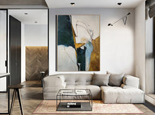 Load image into Gallery viewer, Large Abstract Canvas Art Beige Painting Green Painting Bp076