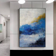 Load image into Gallery viewer, Blue White Gold Original Abstract Painting Modern Canvas Art Op098