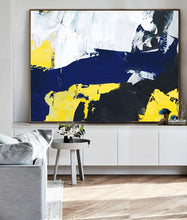 Load image into Gallery viewer, Black White Blue Abstract Painting Yellow Great Wall Art Dp120