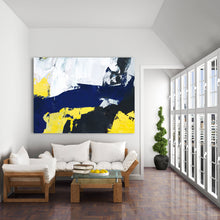Load image into Gallery viewer, Black White Blue Abstract Painting Yellow Great Wall Art Dp120