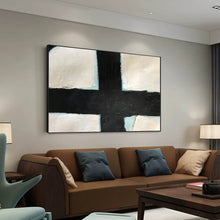 Load image into Gallery viewer, Black White Painting Light Blue Oversized Canvas Painting Yp064