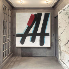 Load image into Gallery viewer, Black and White Abstract Painting Red Modern Art Yp065