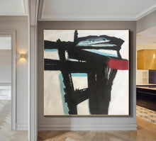 Load image into Gallery viewer, Large Black and White Red Abstract Art on Canvas Modern Wall Art YP014