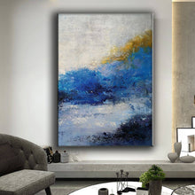 Load image into Gallery viewer, Blue White Gold Original Abstract Painting Modern Canvas Art Op098