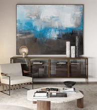 Load image into Gallery viewer, Blue And Gray Abstract Painting Black White Canvas Art Dp088