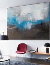 Load image into Gallery viewer, Blue And Gray Abstract Painting Black White Canvas Art Dp088