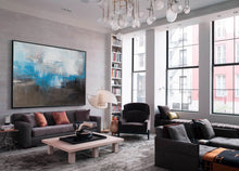 Load image into Gallery viewer, Blue And Gray Abstract Painting Black White Canvas Art Dp088