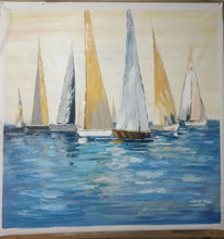 Load image into Gallery viewer, Large Wall Decor for Living Room Sailboat Painting, Blue Ocean Painting Gp029