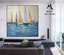Load image into Gallery viewer, Large Wall Decor for Living Room Sailboat Painting, Blue Ocean Painting Gp029
