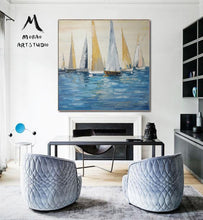 Load image into Gallery viewer, Large Wall Decor for Living Room Sailboat Painting, Blue Ocean Painting Gp029