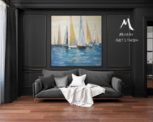 Load image into Gallery viewer, Large Wall Decor for Living Room Sailboat Painting, Blue Ocean Painting Gp029