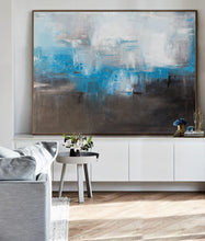 Load image into Gallery viewer, Blue And Gray Abstract Painting Black White Canvas Art Dp088