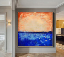 Load image into Gallery viewer, Deep Blue Abstract Canvas Painting Orange Sky Abstract Art Dp118