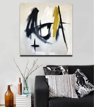 Load image into Gallery viewer, Black and White Painting Yellow Abstract Art Op037