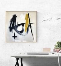 Load image into Gallery viewer, Black and White Painting Yellow Abstract Art Op037