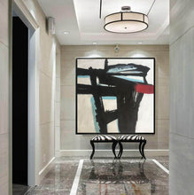 Load image into Gallery viewer, Large Black and White Red Abstract Art on Canvas Modern Wall Art YP014