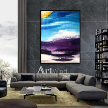 Load image into Gallery viewer, Blue Purple Yellow Gold Abstract Painting Abstract Landscape Dp055