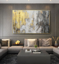 Load image into Gallery viewer, Grey White Gold Abstract Painting on Canvas Original Artwork Op009