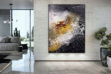 Load image into Gallery viewer, Black And White Palette Knife Painting Yellow Modern Wall Decor Fp070