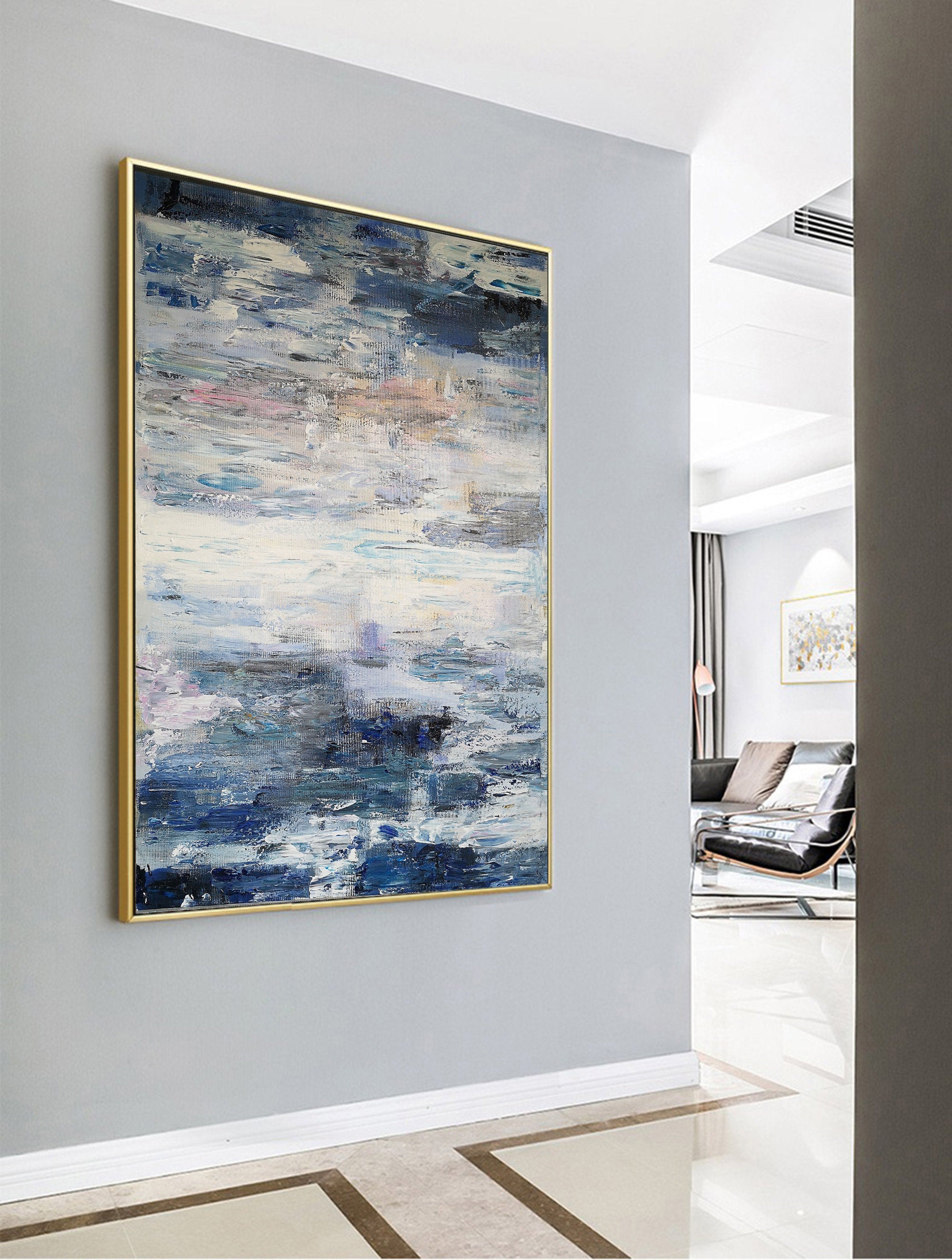 Navy Blue White Abstract Painting Texture Abstract Art Np005 – Extra ...