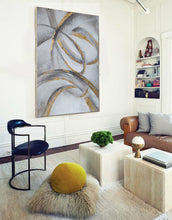 Load image into Gallery viewer, Black and Gold Wall Decor Grey Wall Painting Geometric Abstract Art Op068