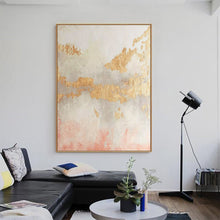 Load image into Gallery viewer, Pink and Gold Abstract Art Big Painting for Living Room Op076