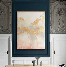 Load image into Gallery viewer, Pink and Gold Abstract Art Big Painting for Living Room Op076