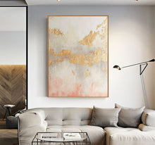 Load image into Gallery viewer, Pink and Gold Abstract Art Big Painting for Living Room Op076