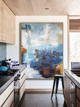 Load image into Gallery viewer, Dark Blue White Brown Abstract Painting Huge Art NP048