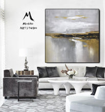 Load image into Gallery viewer, Large Gold Gray White Painting, Abstract Canvas Wall Art Office Decor Gp012