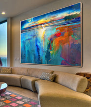 Load image into Gallery viewer, Blue Sea Abstract Painting Sunset Painting Landscape Op018