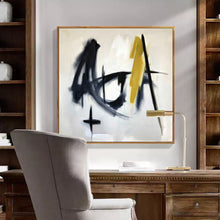 Load image into Gallery viewer, Black and White Painting Yellow Abstract Art Op037