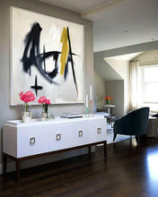 Load image into Gallery viewer, Black and White Painting Yellow Abstract Art Op037