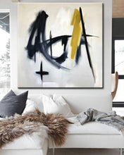 Load image into Gallery viewer, Black and White Painting Yellow Abstract Art Op037