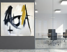 Load image into Gallery viewer, Black and White Painting Yellow Abstract Art Op037