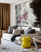 Load image into Gallery viewer, Black And White Pink Abstract Painting Big Contemporary Art Ap003