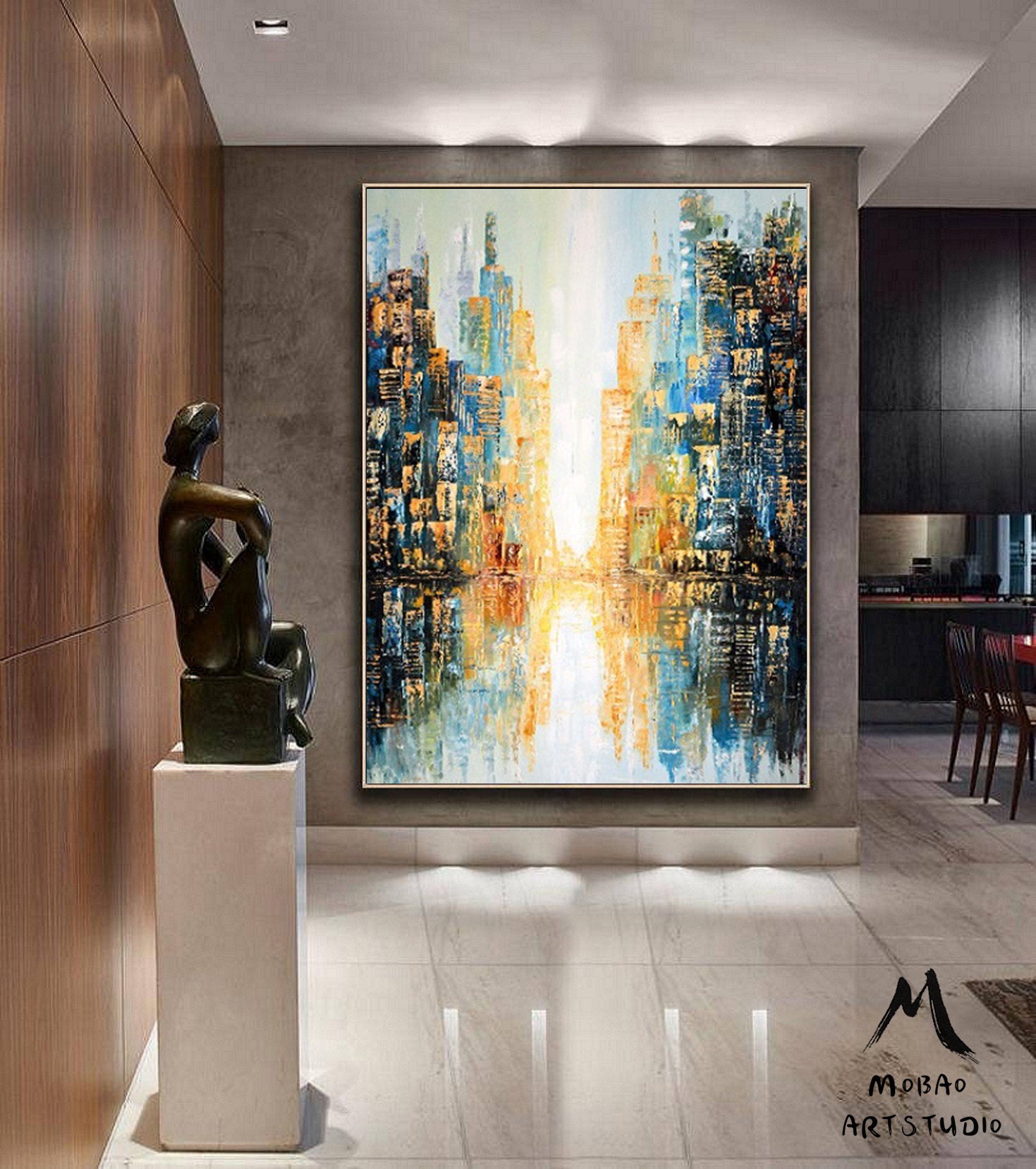 Large City Abstract Painting on Canvas New York City Art Gp020 – Extra ...
