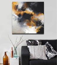 Load image into Gallery viewer, Yellow Black White Abstract Art Original Artwork Cloud Painting Op042