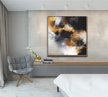 Load image into Gallery viewer, Yellow Black White Abstract Art Original Artwork Cloud Painting Op042