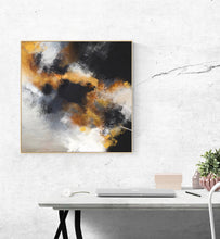 Load image into Gallery viewer, Yellow Black White Abstract Art Original Artwork Cloud Painting Op042