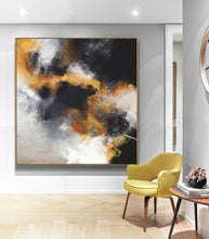 Load image into Gallery viewer, Yellow Black White Abstract Art Original Artwork Cloud Painting Op042