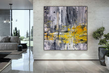 Load image into Gallery viewer, Black And White Abstract Painting Yellow Knife Painting Fp086