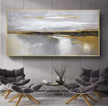 Load image into Gallery viewer, Large Abstract Canvas Art White Ocean Painting Gold Yg002